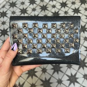 Hand made custom black glitter studded wallet clutch
